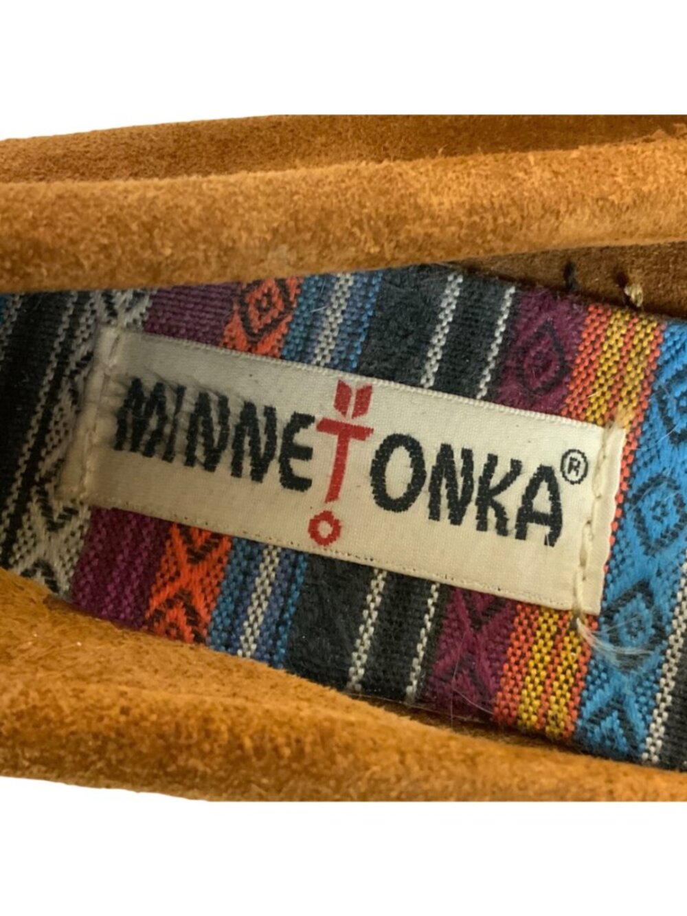 Minnetonka Womens Driving Moccasin Suede Size 9 Brown With Multicolor Accents - Picture 6 of 9